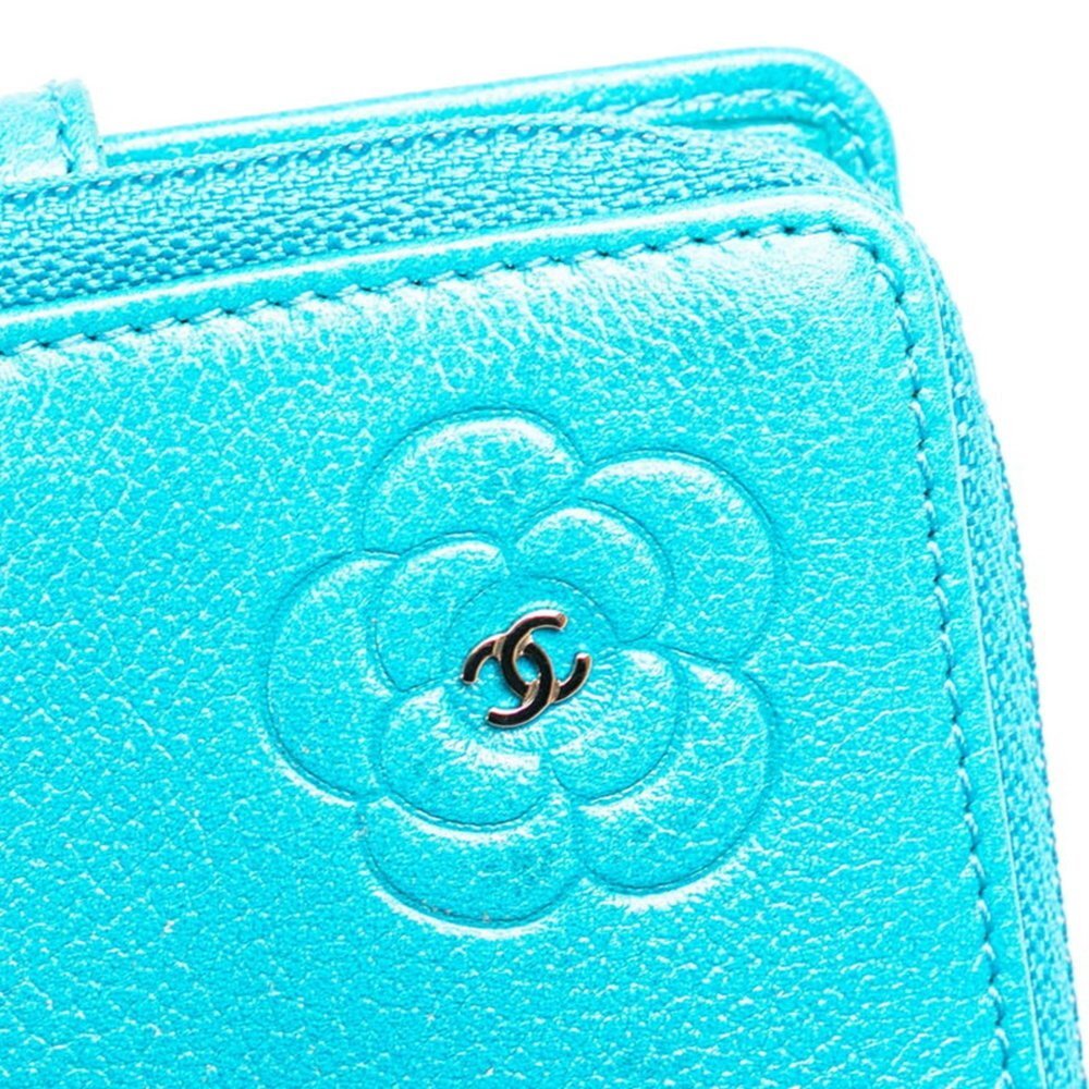 CHANEL Blue Lambskin Leather Logo Wallet - Picture 9 of 14